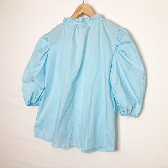 Hester & Orchard Blue puff sleeve, smocked detail button down blouse - Picture 7 of 9